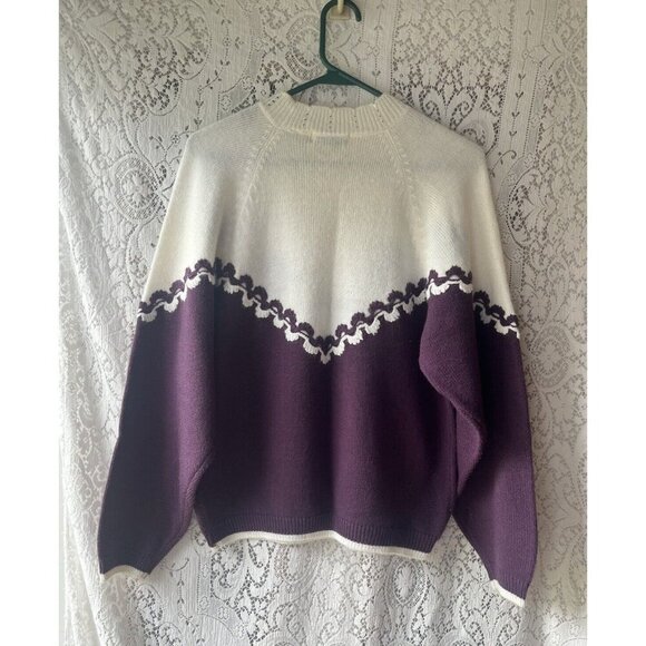 Vintage Thats Me Embroidered Floral Sweater Purple Beaded Cottagecore Medium - Picture 5 of 5